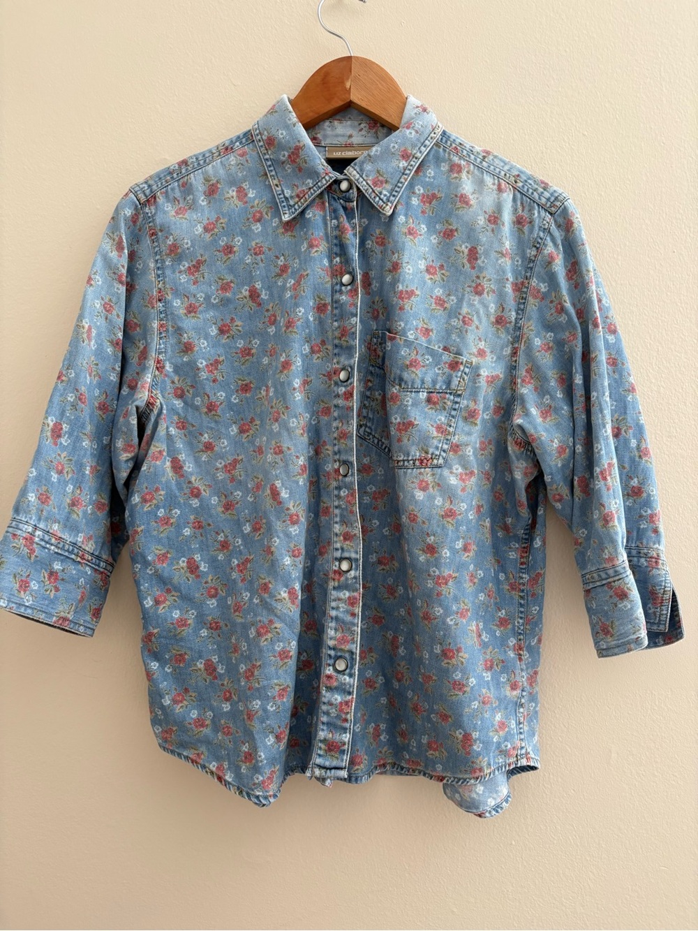 Vintage Liz Claiborne Blue Floral Denim Button-Down Shirt